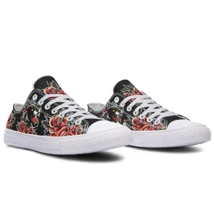 Black Panther in Flower Low Canvas Shoes - White Sole