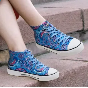 Blue Paisley High Top Canvas Shoes