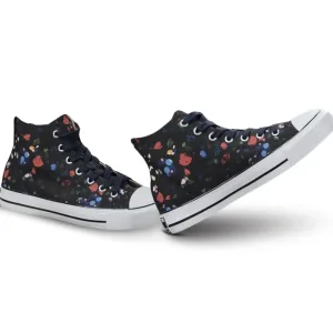 Floral Black High-Top Canvas Shoes