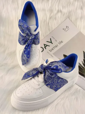 Navy Bow White Platform Shoes