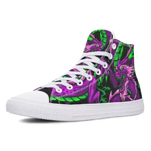 Purple Green Dragon High Canvas Shoes
