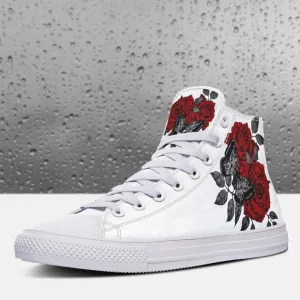 Rose Butterfly High-top White Canvas Shoes